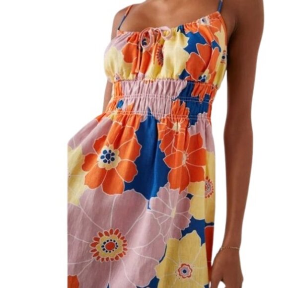 Rails Womens Octavia Flower Power Midi Sundress Smocked Waist Linen M - Picture 2 of 6